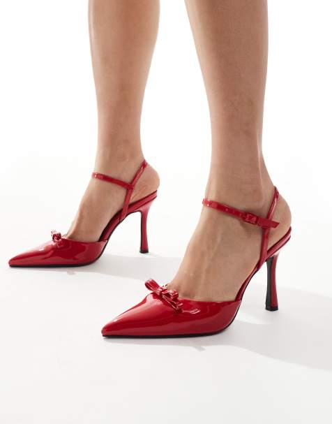 Glamorous Wide Fit - Slingback schoenen met brede pasvorm, hak en strikje in rood - view 1