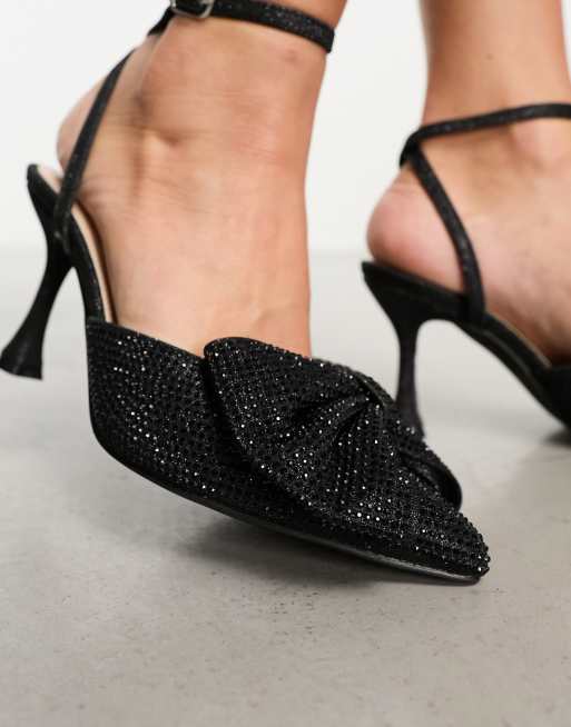 Glamorous Wide Fit - Sorte sandaler med hæl og udsmykkede sløjfer, 2 af 4