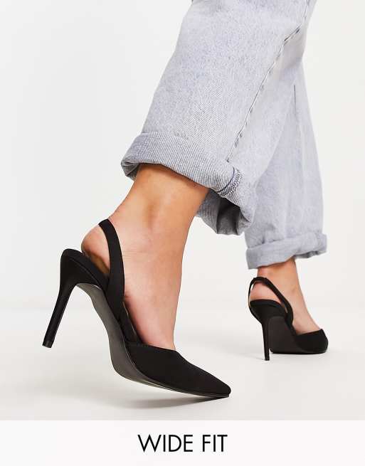 Glamorous Wide Fit - Sorte slingback-sko med høje hæle
