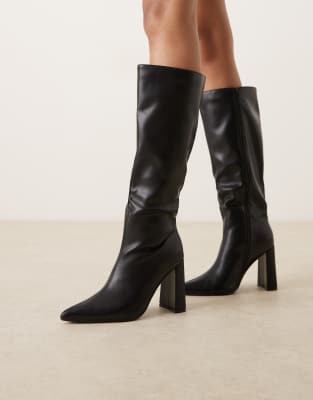 Glamorous Wide Fit - Spitze, kniehohe Stiefel in Schwarz