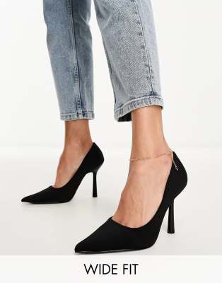 Glamorous Wide Fit - Spitze Pumps in Schwarz mit hohem Absatz, weite Passform