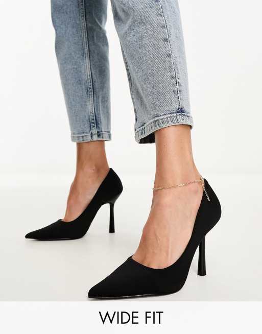 Glamorous Wide Fit Spitze Pumps in Schwarz mit hohem Absatz weite Passform ASOS