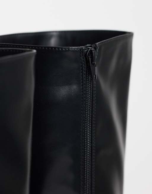 Glamorous Wide Fit square toe heeled knee boots in black PU, 3 of 4