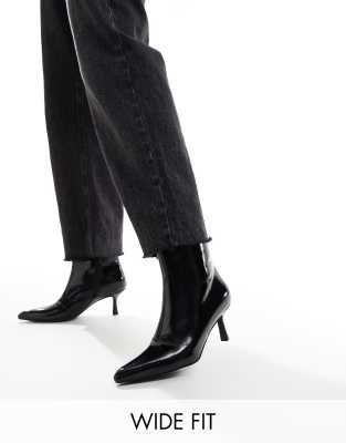 Glamorous Wide Fit - Stiefeletten in Schwarz mit Knitterstruktur und Kitten-Absatz, weite Passform