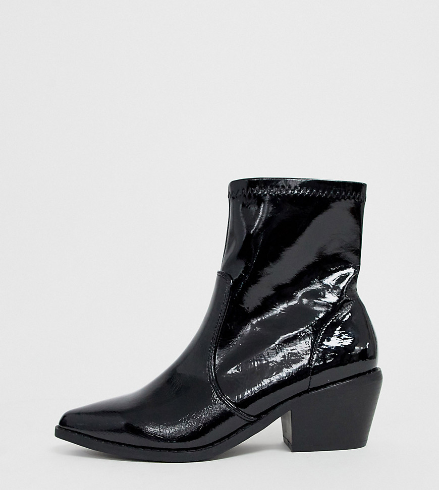 Glamorous Wide Fit - Stivaletti a calza stile western nero verniciato