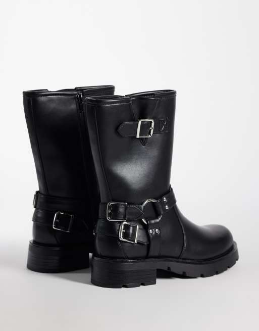 Glamorous wide fit stivaletti biker alla caviglia medi neri, 4 di 4