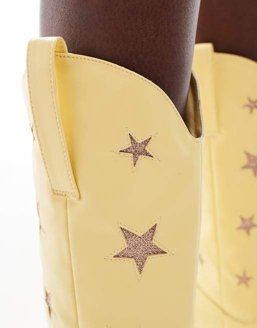 Glamorous Wide Fit - Stivali stile western a pianta larga gialli con stelle, 4 di 4