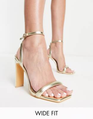 Gold Wide Fit Block Heeled Sandals