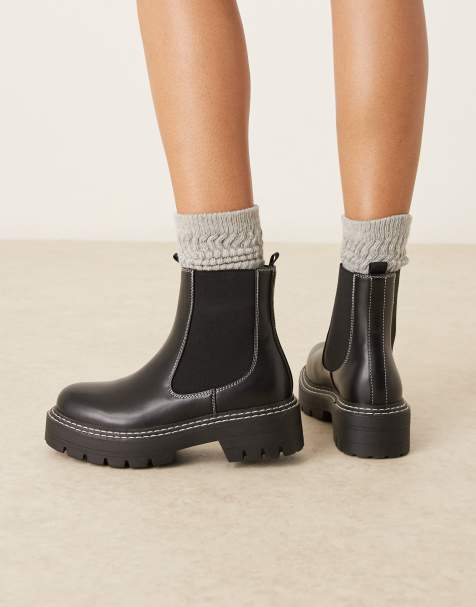 Glamorous Wide Fit – Svarta, grova och låga ankelboots - view 1