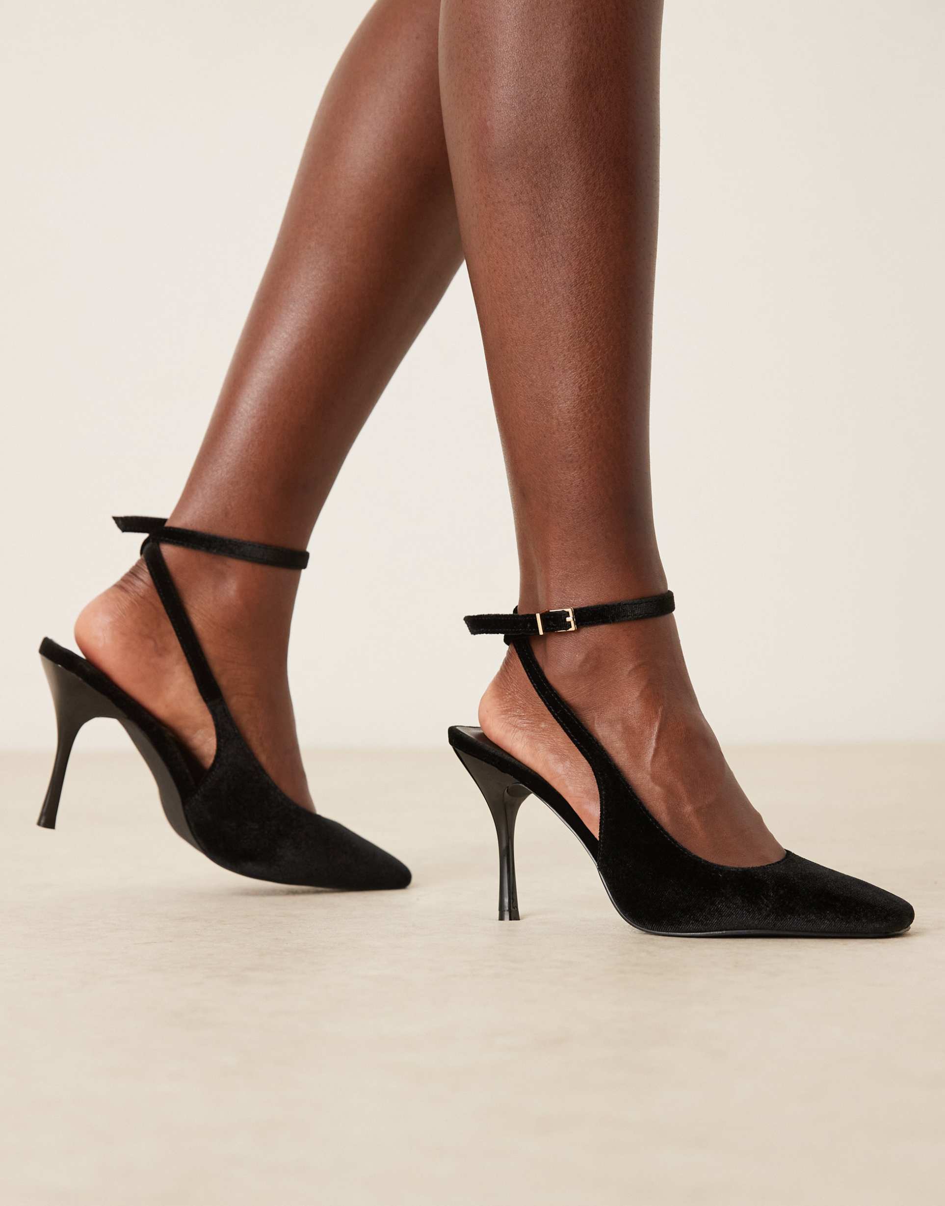 glamorous wide fit tie leg heeled shoes in black velvet