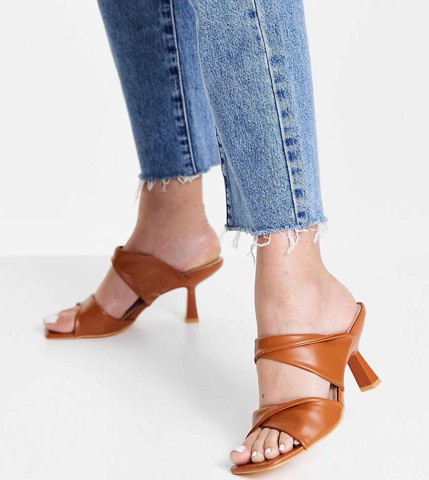 Glamorous Wide Fit twist strap heeled mule sandals in camel-Neutral