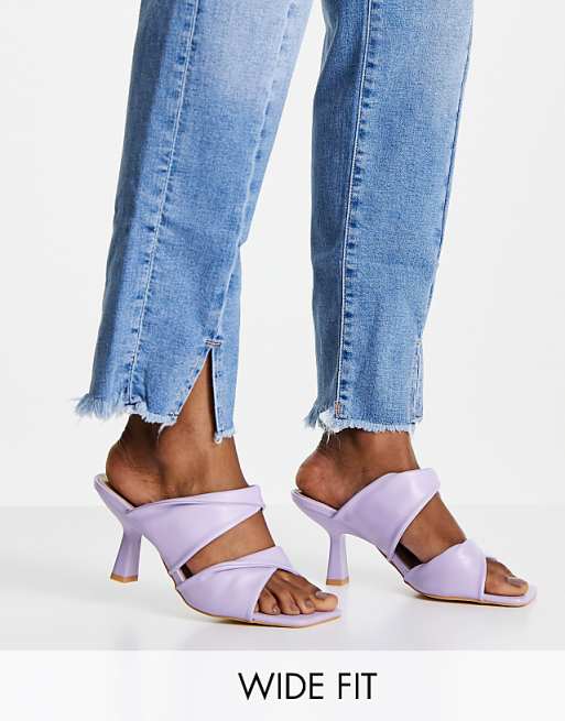 Glamorous Wide Fit twist strap heeled mule sandals in lilac | ASOS
