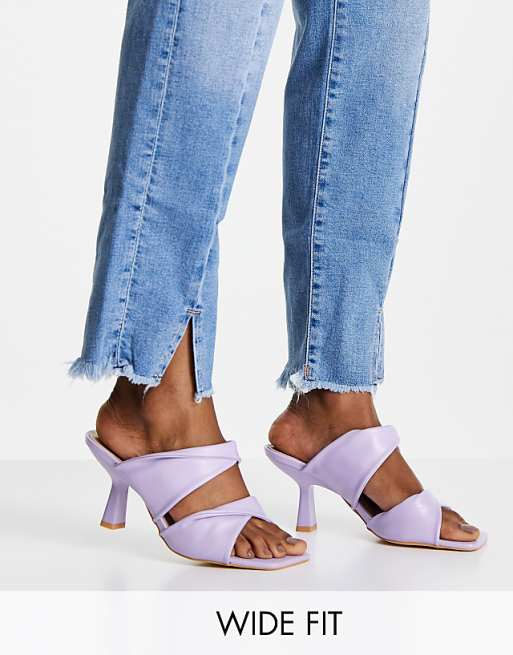 Glamorous Wide Fit twist strap heeled mule sandals in lilac