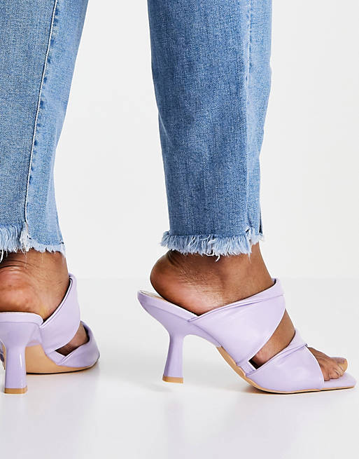  Wide Fit Shoes/Glamorous Wide Fit twist strap heeled mule sandals in lilac 