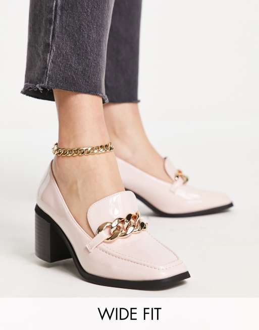 Glamorous Wide Fit – Vita loafers med halvhög klack
