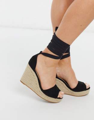 wide fit black espadrille wedges