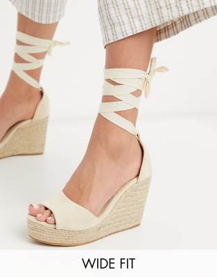 Glamorous Wide Fit wedge espadrille sandals in natural-Neutral