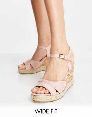 Glamorous Wide Fit wedge sandals in blush cork-Neutral