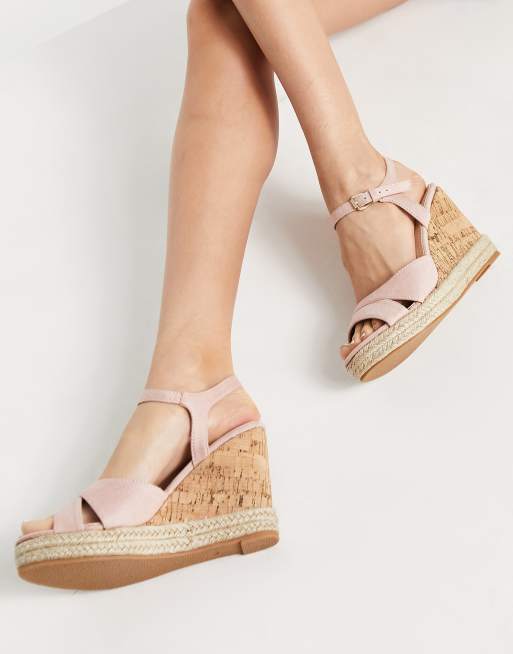 Glamorous Wide Fit wedge sandals in blush cork