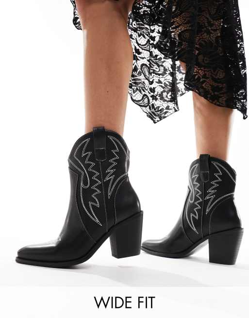 Glamorous Wide Fit western ankle boots in black