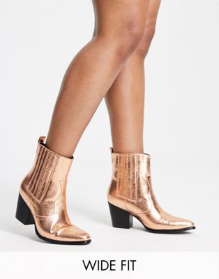 Glamorous Wide Fit Western Ankle Boots In Bronze Exclusive To Asos-brown