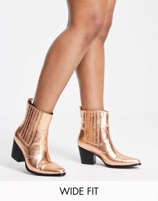 Glamorous Wide Fit Glamorous Wide Fit western ankle boots in bronze exclusive to ASOS-Brown