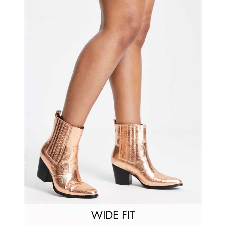 Glamorous Wide Fit western ankle boots in bronze exclusive to ASOS