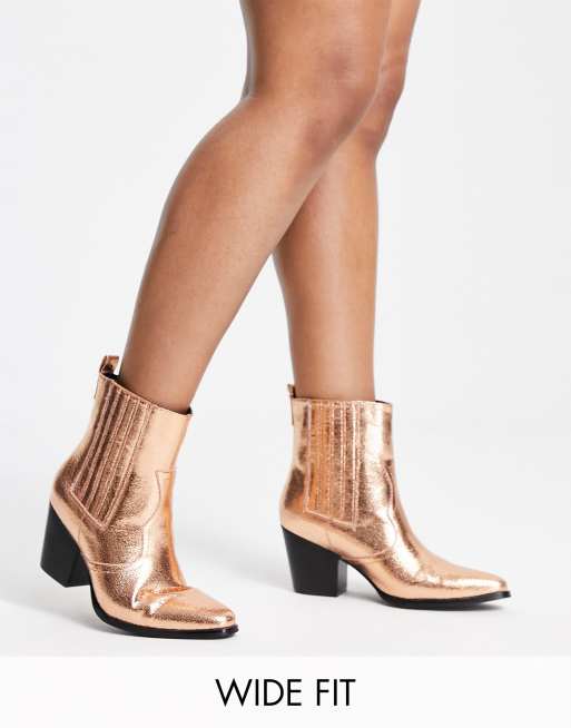 Glamorous Wide Fit western ankle boots in bronze exclusive to ASOS