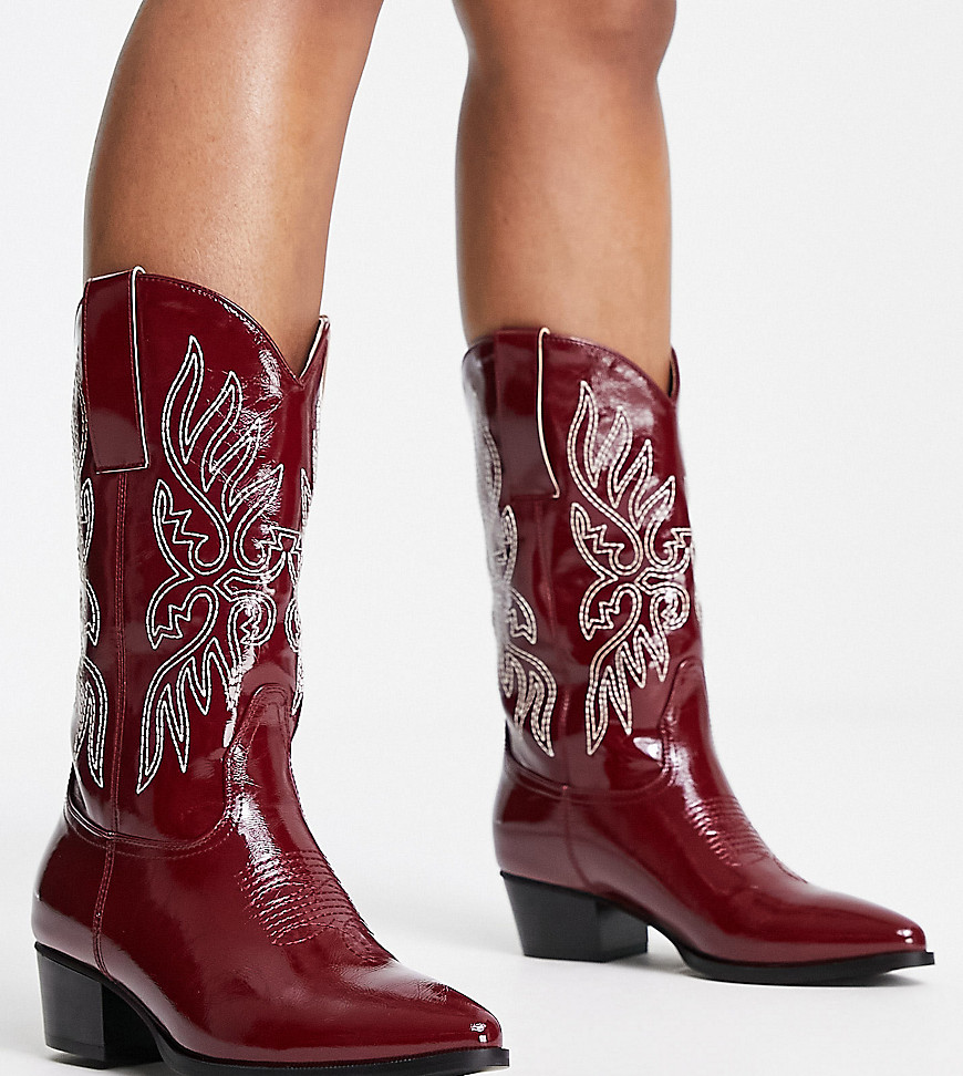 Glamorous Wide Fit western ankle boots in dark red