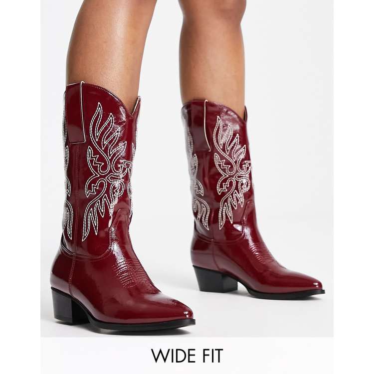 Glamorous Wide Fit western ankle boots in dark red