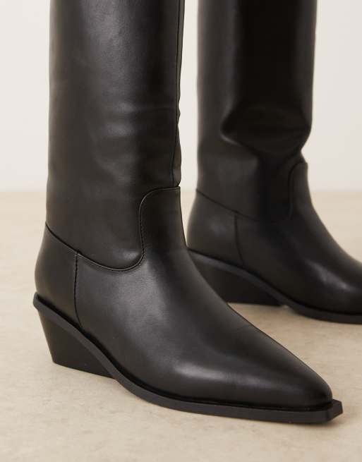 Glamorous Wide Fit western knee boots in black