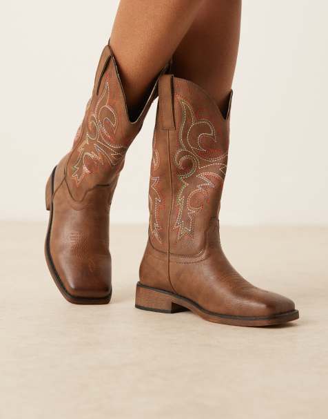 Glamorous Wide Fit western knee boots in brown - view 1