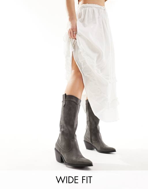 Glamorous Wide Fit western knee boots in gray 