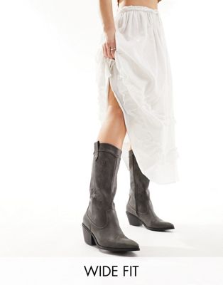 Glamorous Wide Fit western knee boots in grey-Black