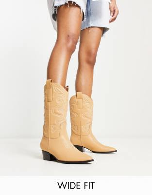 Glamorous Wide Fit - Westernstiefel in Beige-Neutral