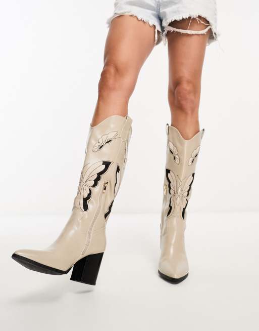 Glamorous Wide Fit – Westernstiefel in Creme mit Absatz, 2 von 4