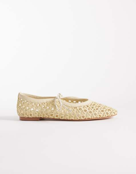Glamorous Wide Fit woven ballet flats in natural - view 1