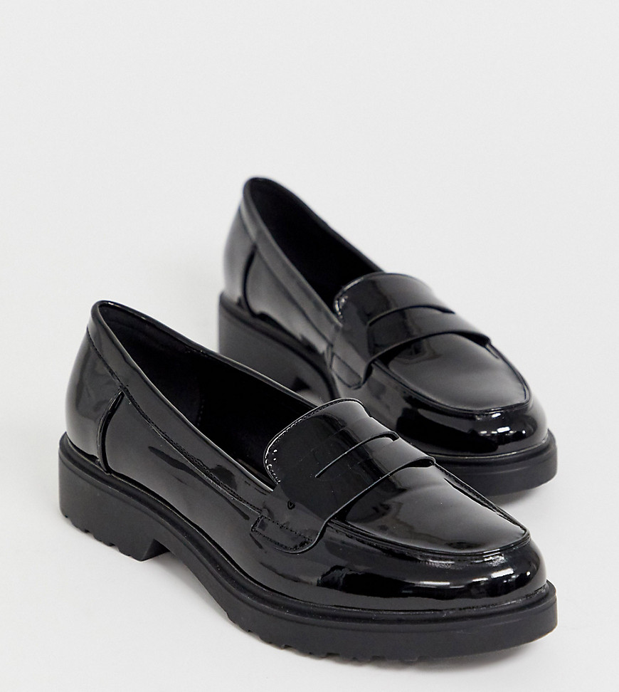 Glamorous Wide Fit - Zwarte loafers van lakleer met dikke zool