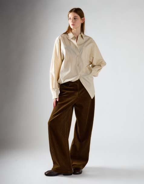 Glamorous Wide-leg corduroy trousers in olive corduroy - view 1