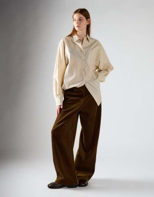Glamorous Wide-leg corduroy trousers in olive corduroy
