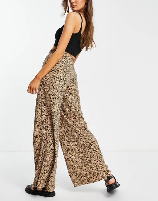 Wholesale S-XL Women Fashion High Waisted Leopard Print Wide Leg Pants