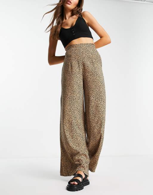 Glamorous wide leg high waisted pants in leopard print