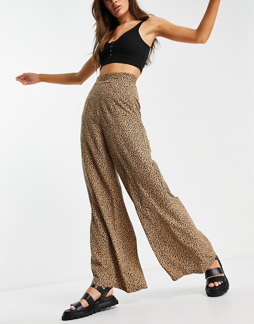 Glamorous wide leg high waisted trousers in leopard print