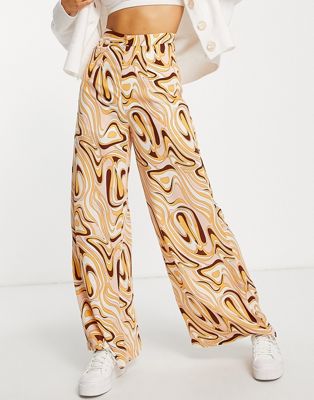 Glamorous wide leg high waisted trousers in marble print