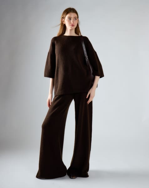Glamorous Wide leg knit pants in khaki brown