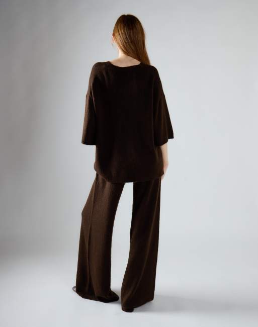 Glamorous Wide leg knit pants in khaki brown, 4 of 4