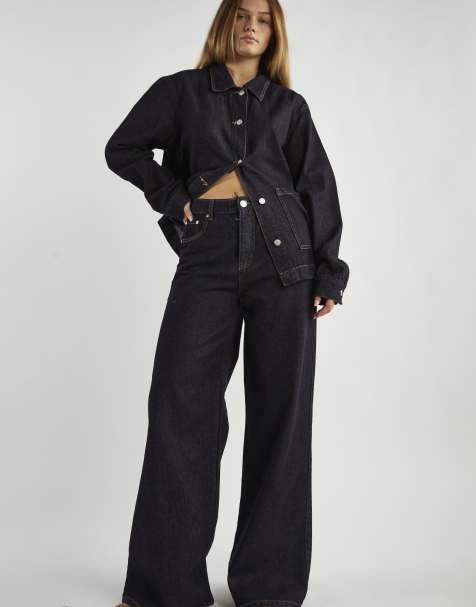 Glamorous Wide-Leg Mid-Rise-Jeans in dark indigo