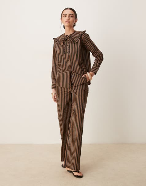 Glamorous wide leg pants in brown black stripe - view 1