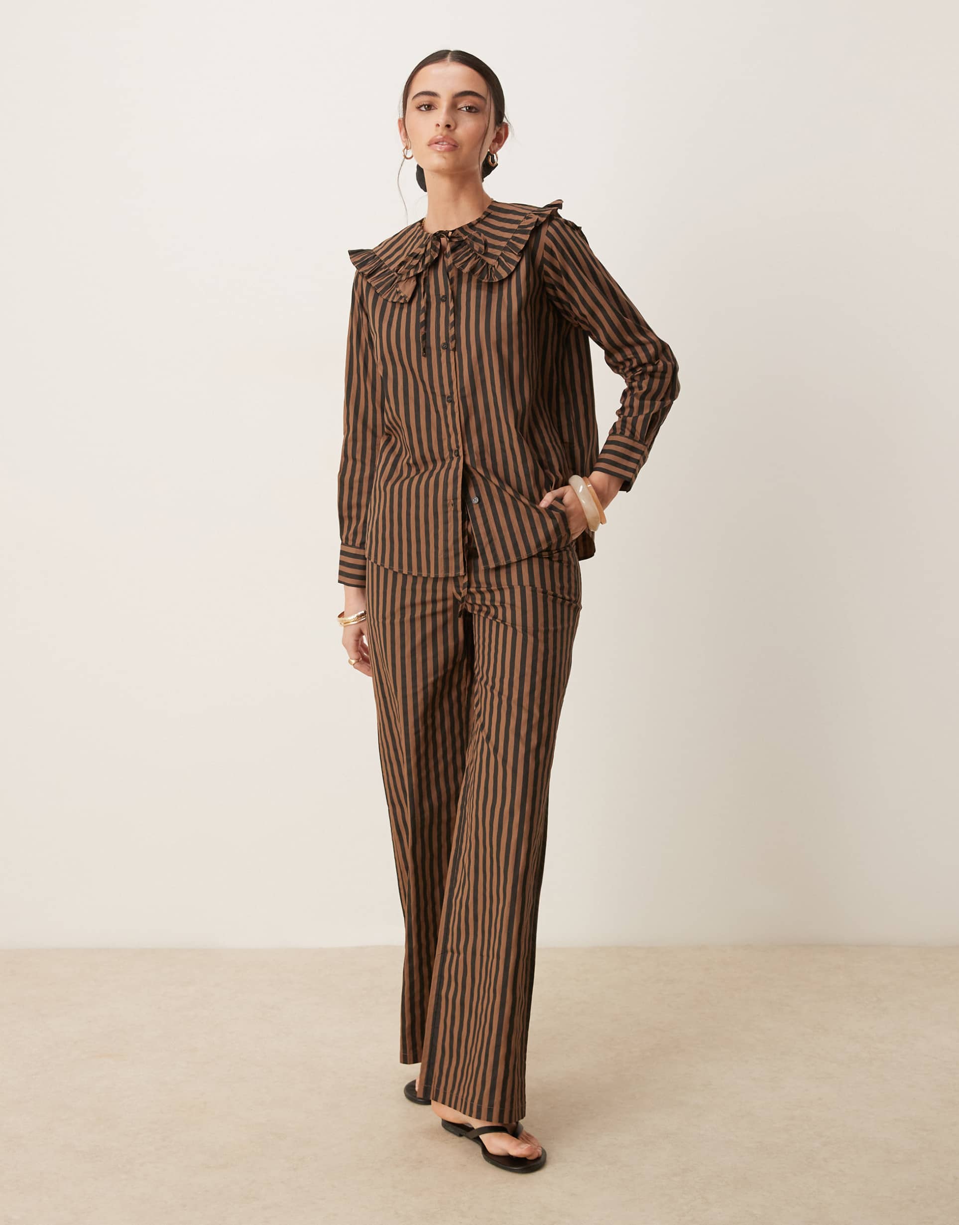 glamorous wide leg pants in brown black stripe