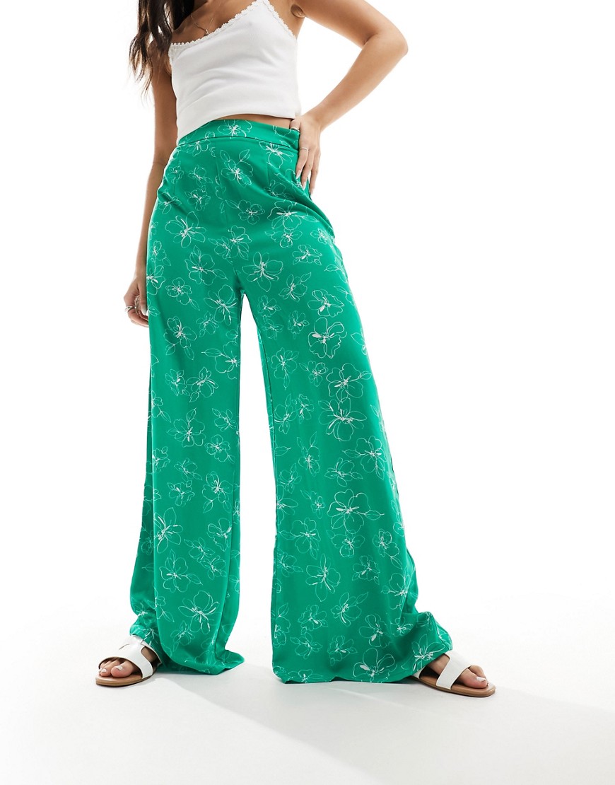 wide leg pants in green scribble floral